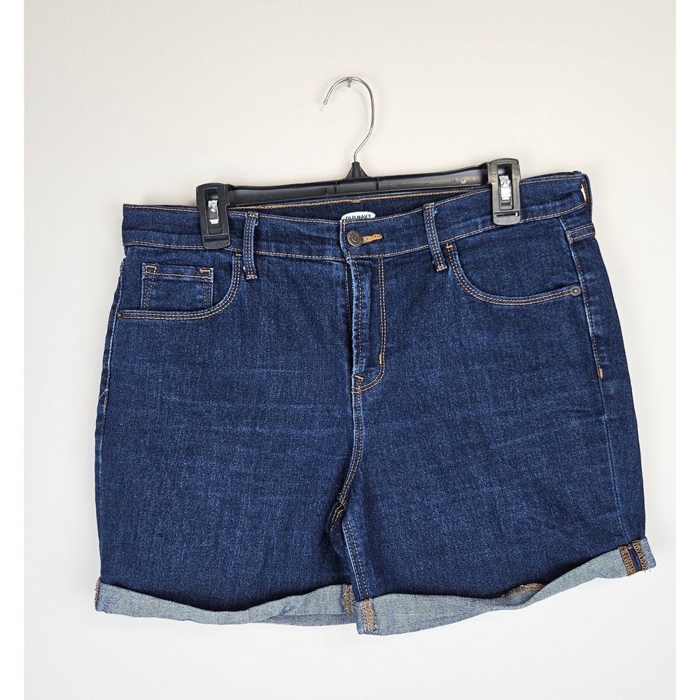 Old Navy Womens Dark Wash Cuffed Denim Jean Shorts Size 12 Stretch Indigo